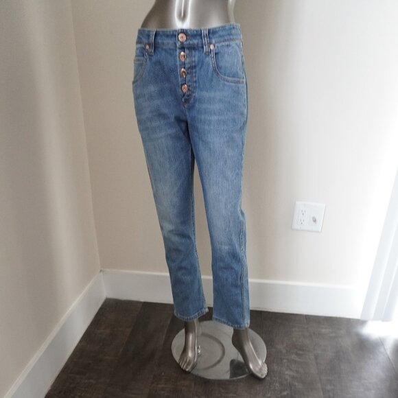 Brunello Cucinelli Monili Jeans Blue Denim Boyish Tapered Hem Button Fly Size 2 - Picture 6 of 9